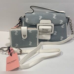 Juicy Couture Denim White Flap Crossbody Bag With Matching Wallet